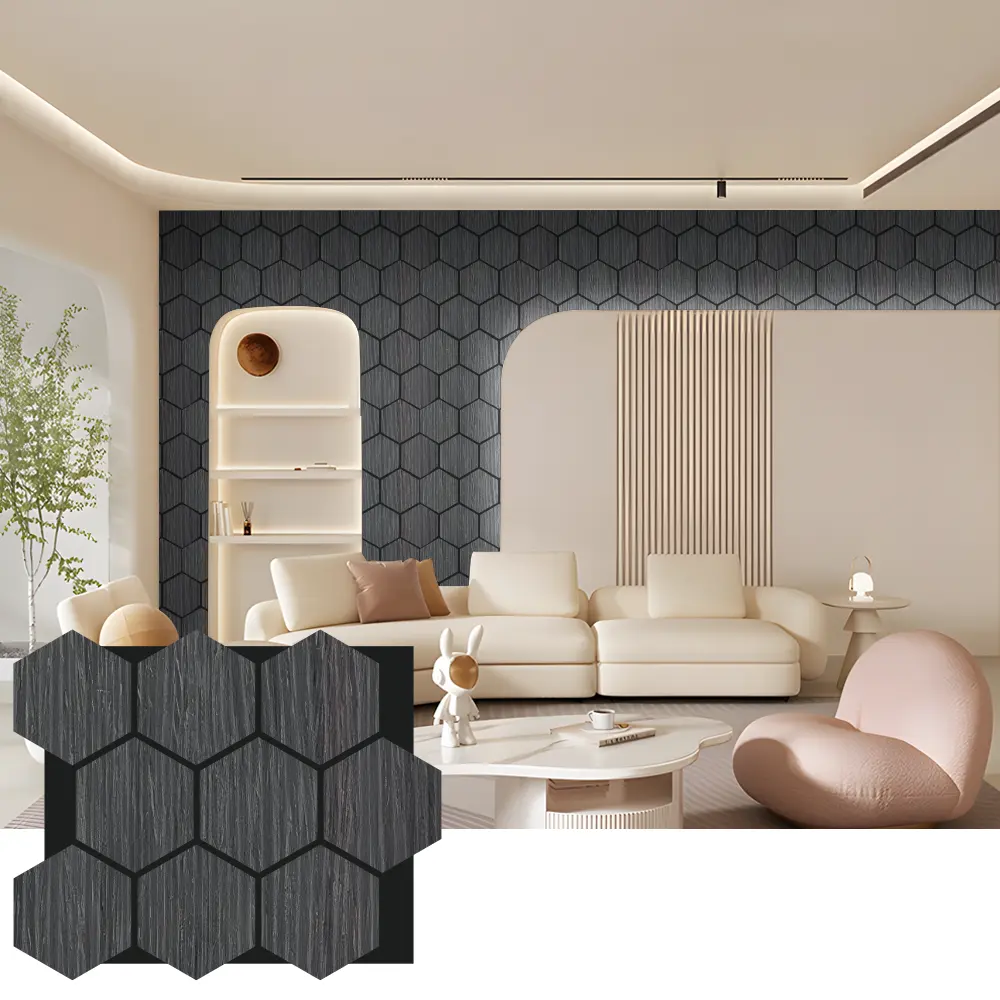 Hexagon akustiska träväggpaneler för inredning
